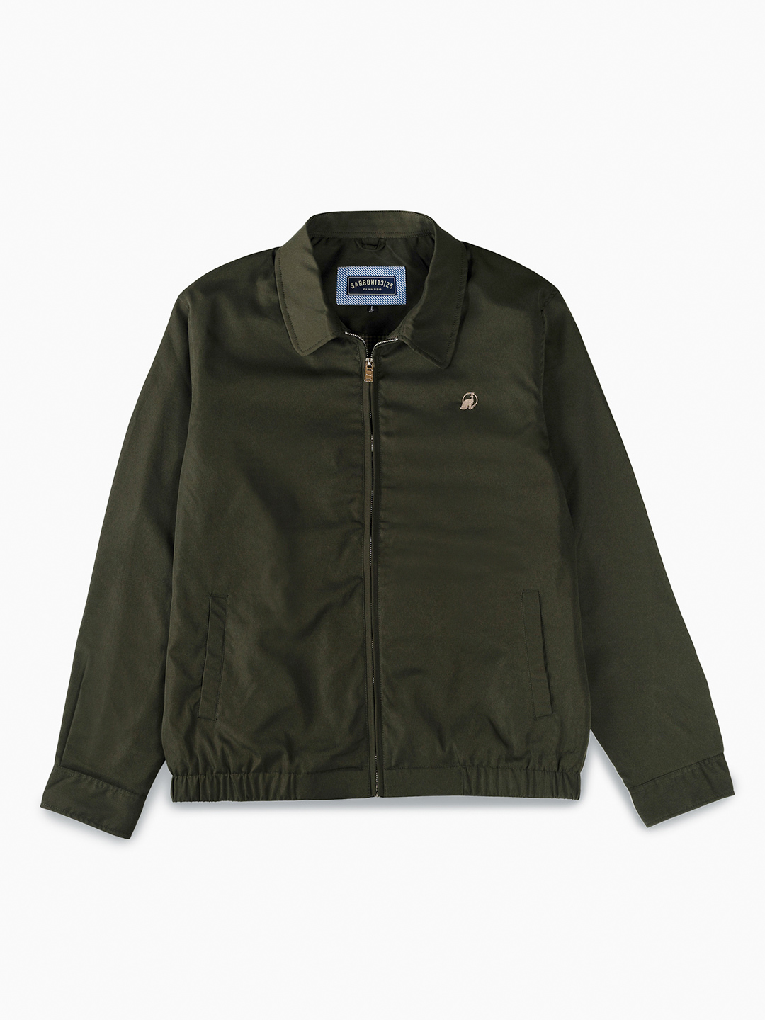 Cotton Twill Spread Collar Forest Green Jacket With Embroidery