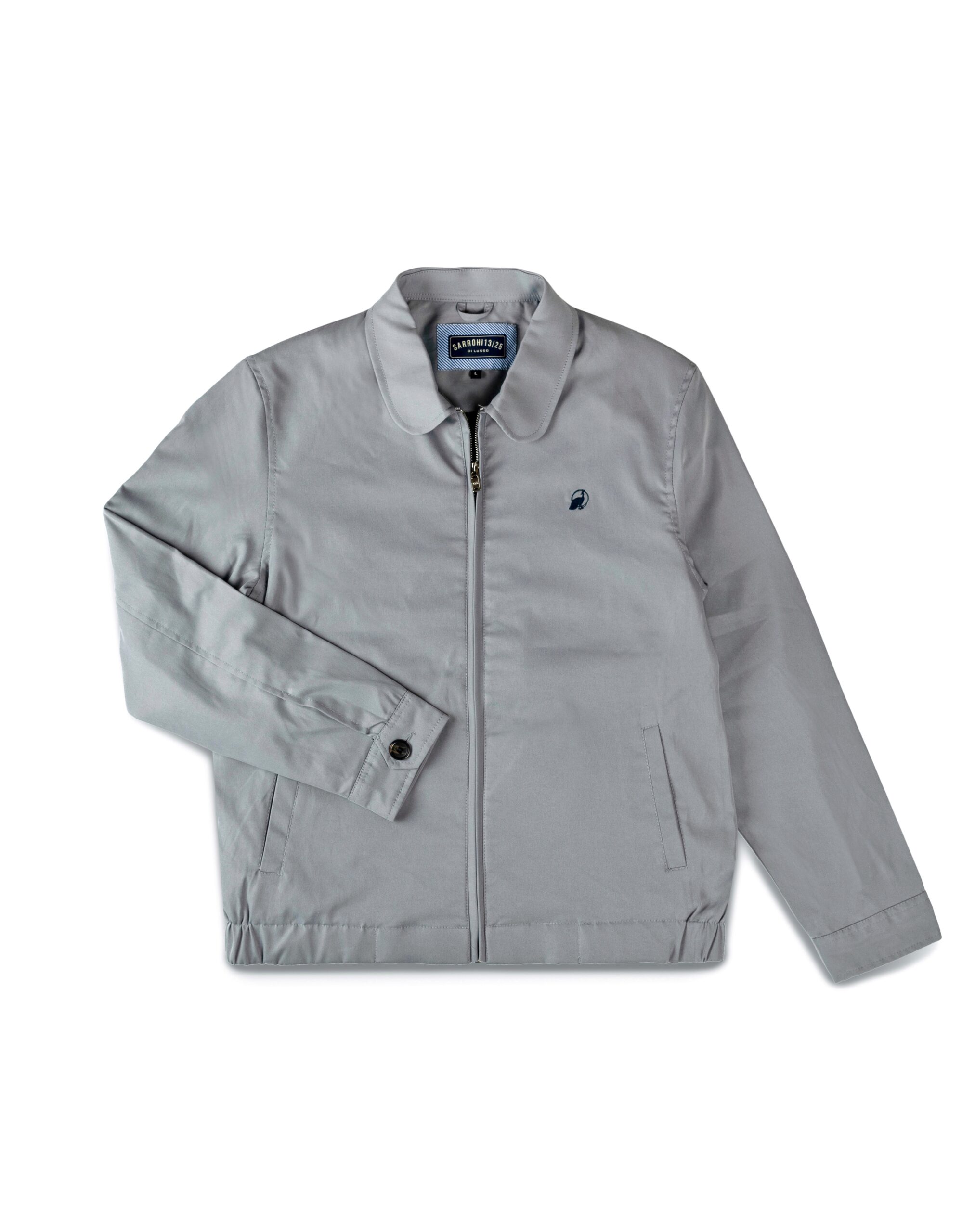 Cotton Twill Spread Collar Silver Jacket With Embroidery