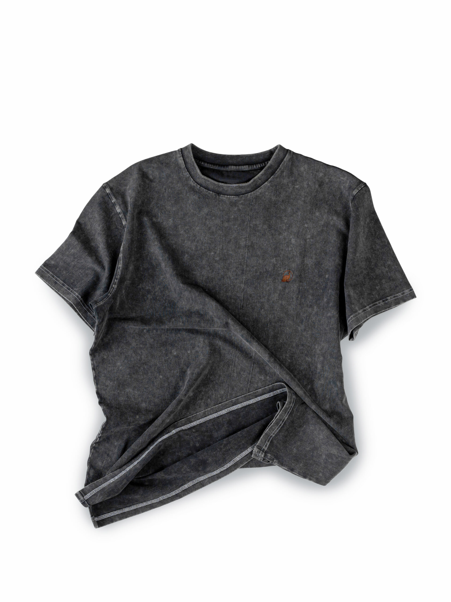 Faded Black Regular Fit Cotton Tshirt With Embroidery