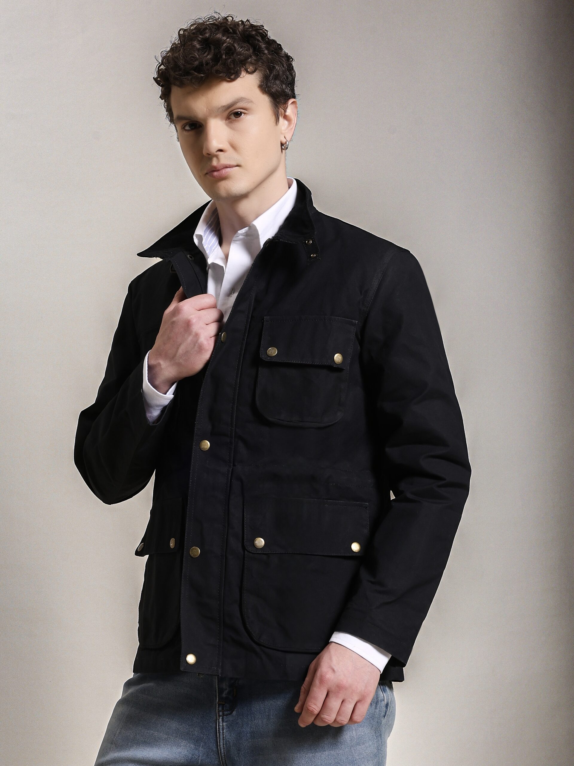 Gorkha Waxed Jacket Black #1 With Corduroy Collars