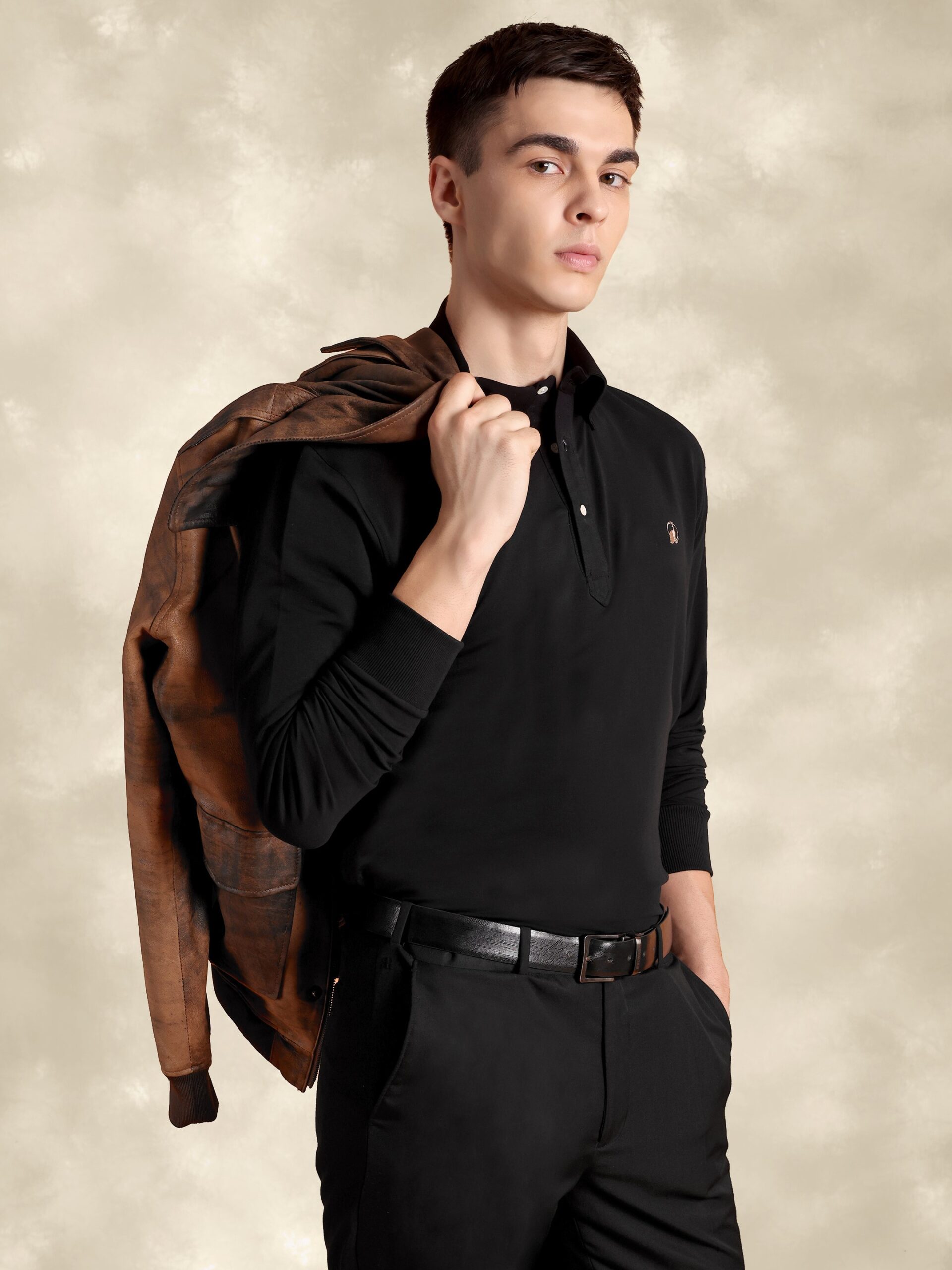 Full Sleeve Black Polo With Embroidery