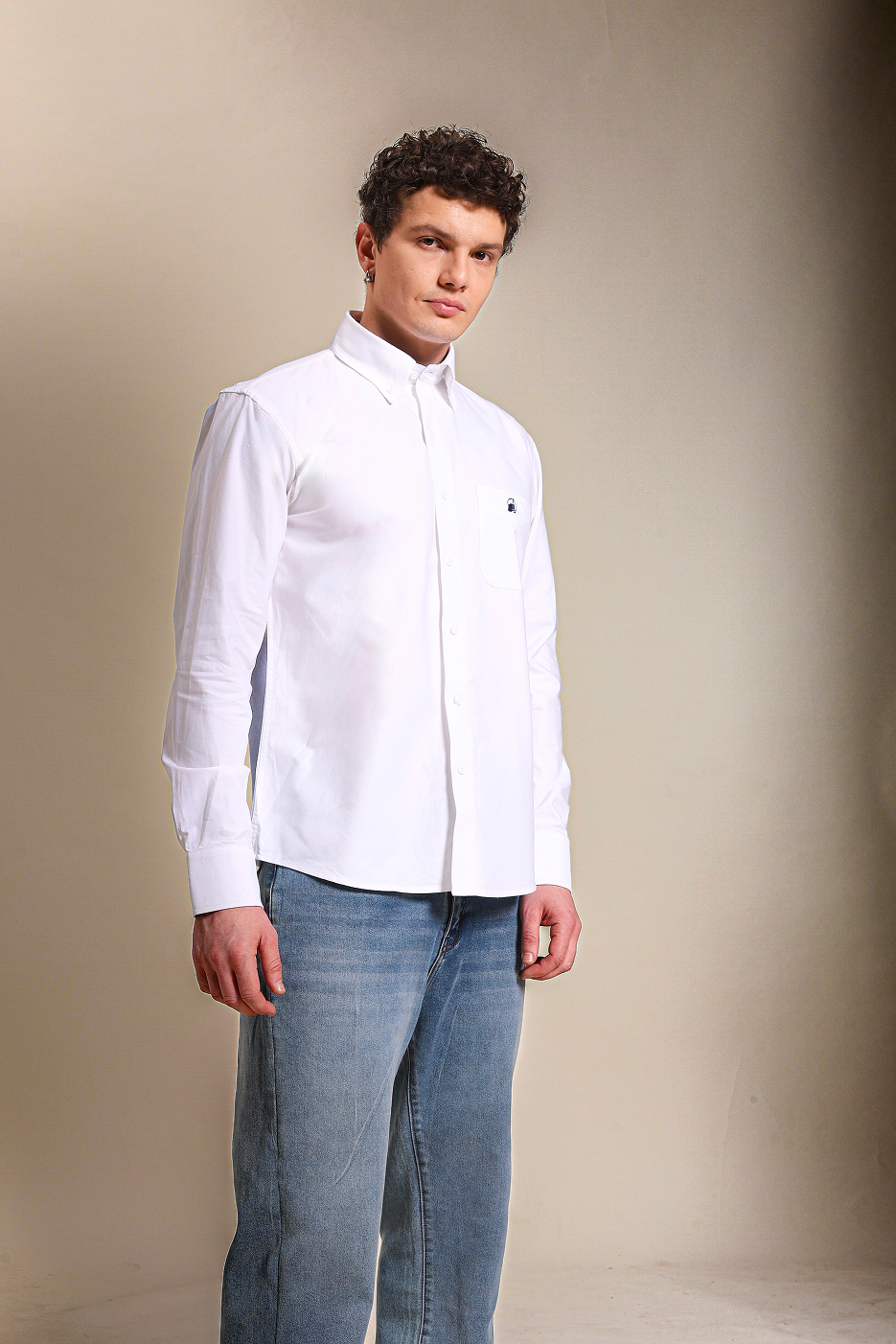 White Oxford Semi Casual Shirt With Pocket
