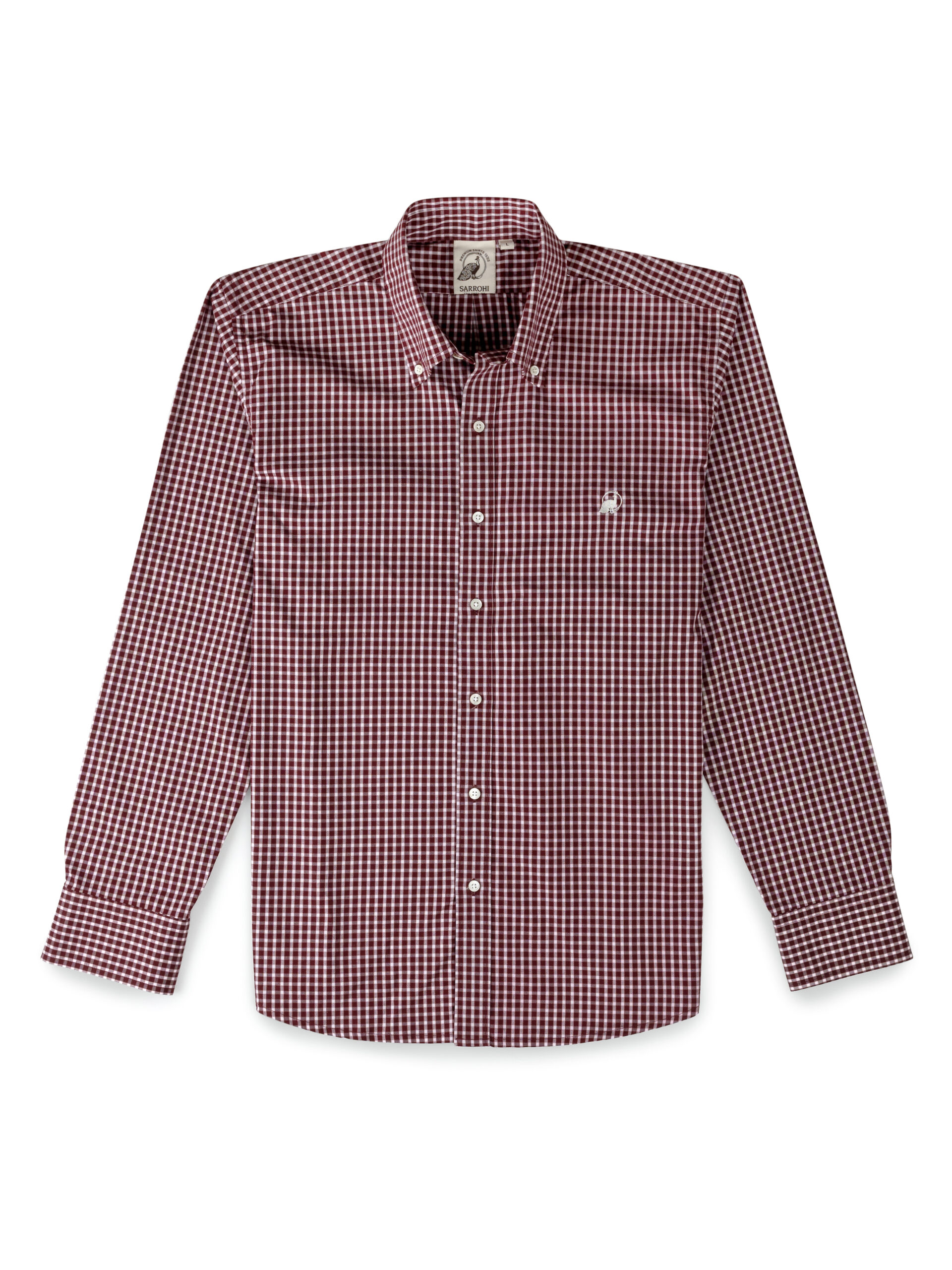 Non Iron Maroon Gingham Check Shirt