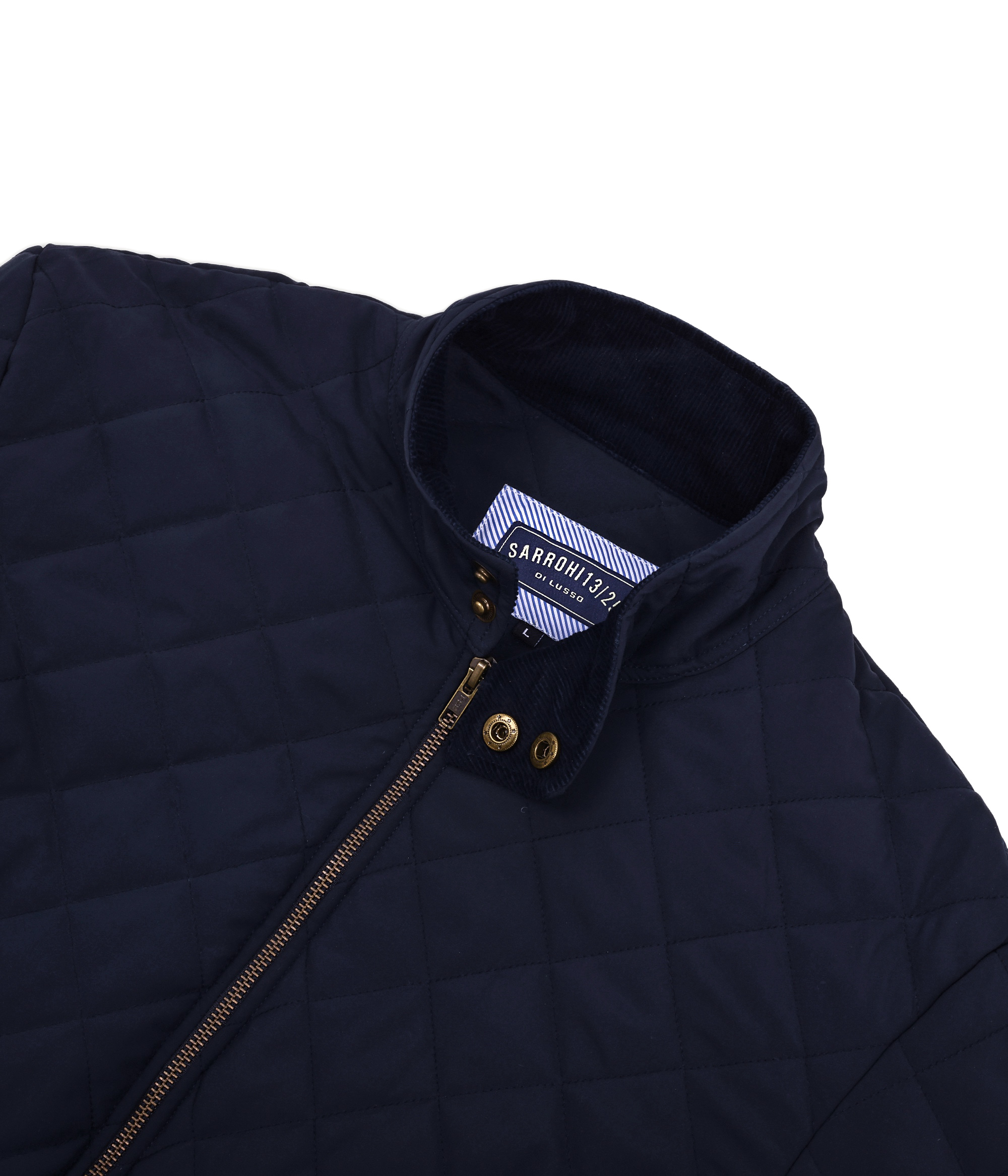 Tagore Jacket- Blue Slim Fit Quilted Jacket With Corduroy Collars