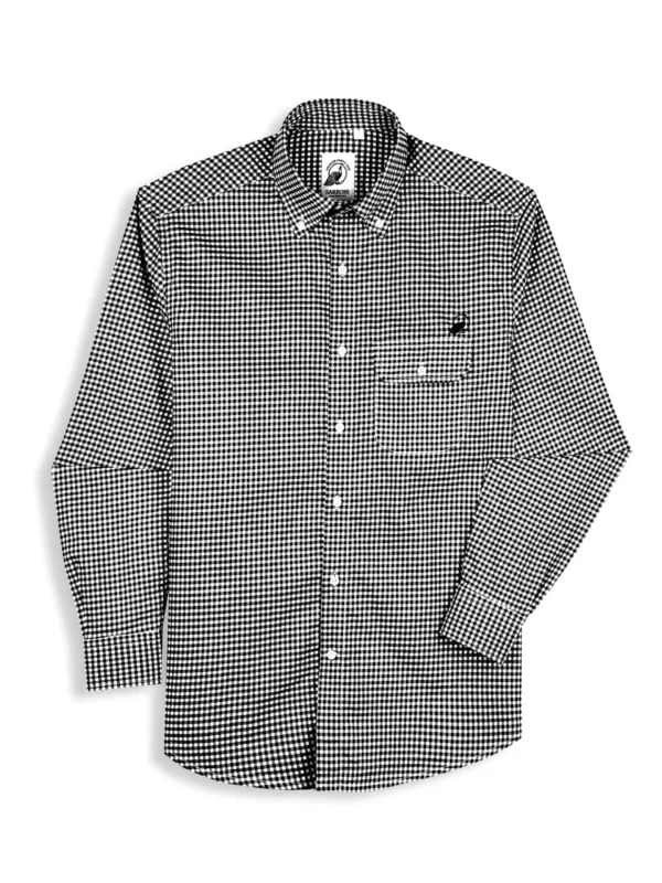 The Udai: Regular Fitted Checkered Black Pocket Shirt with Embroidery